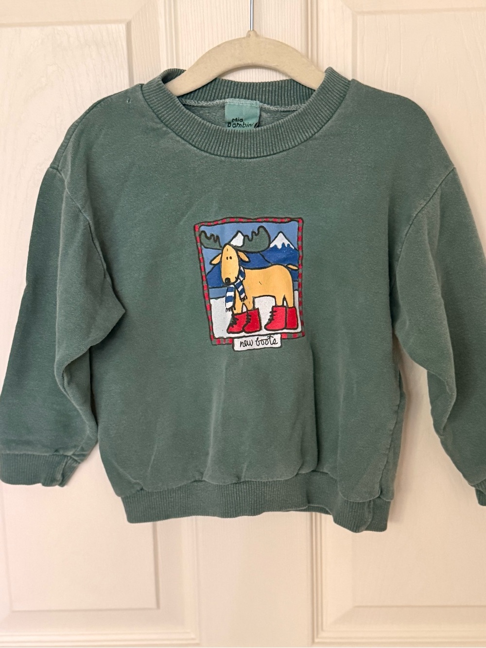 Vintage Green Mini Bambini Kids Moose Holiday Sweatshirt